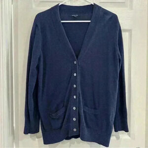 Lands' End Women Cardigan Size MP Blue V Neck Button Up Long Sleeve Pockets